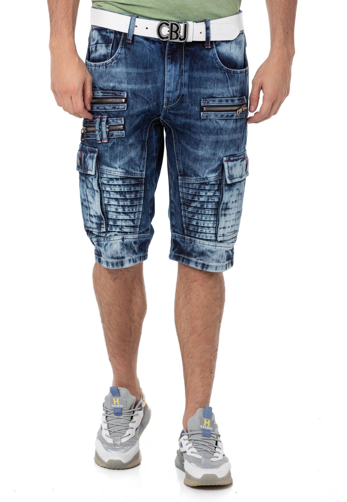 CK295 Men's denim shorts with cargo pockets
