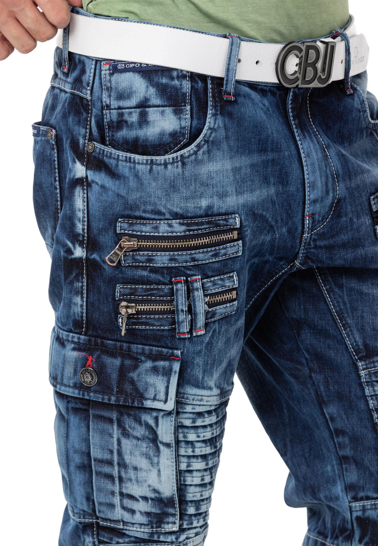 CK295 Men's denim shorts with cargo pockets