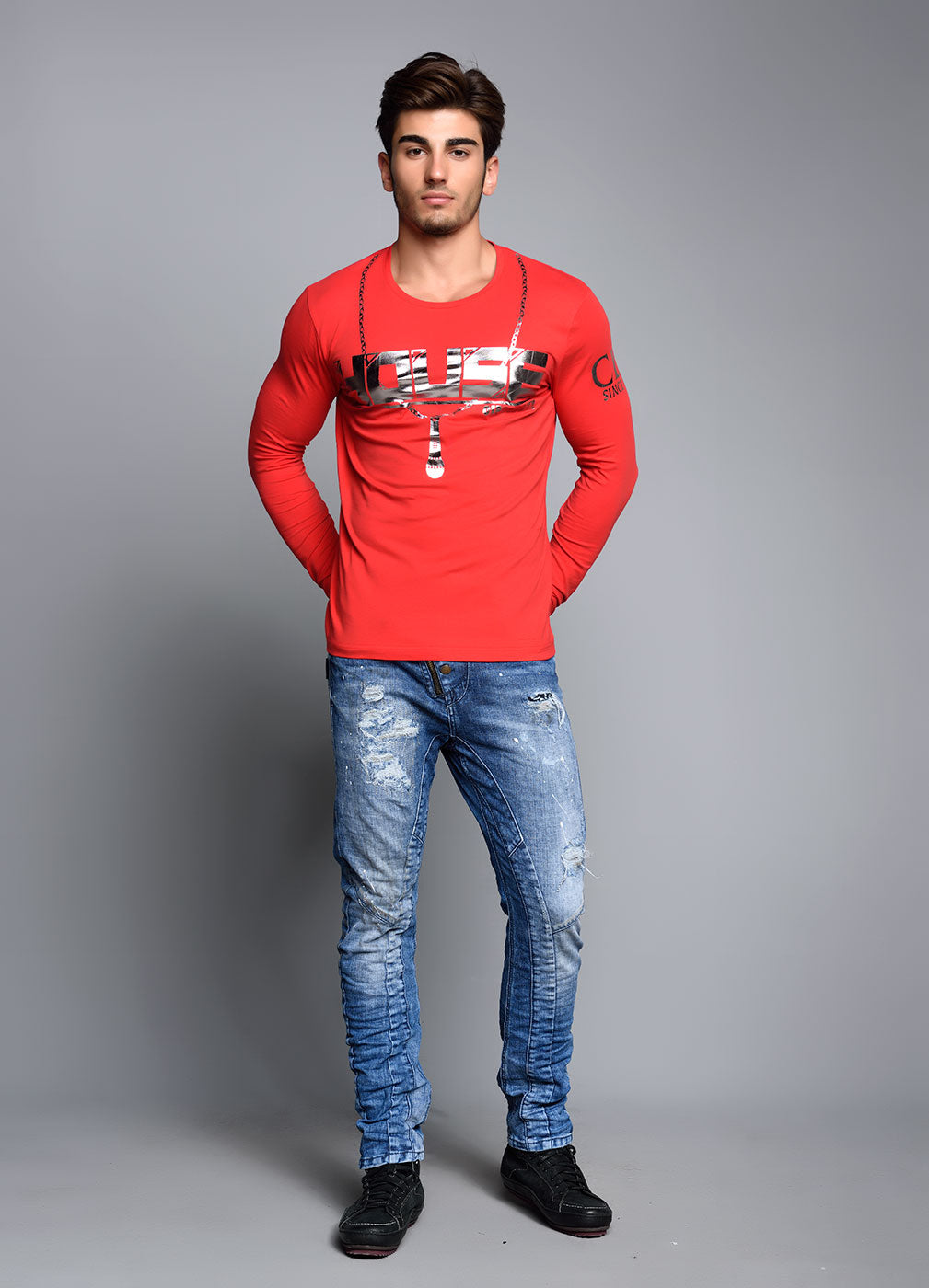 CL136 – Long-sleeved shirt with print, cotton & elastane