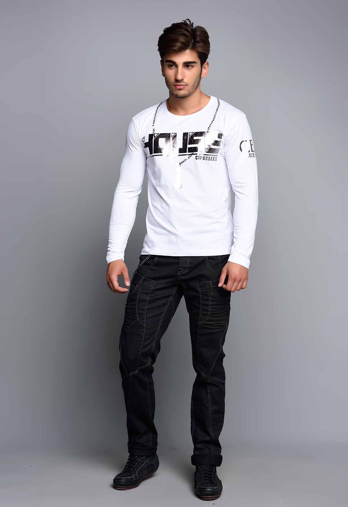 CL136 – Long-sleeved shirt with print, cotton & elastane