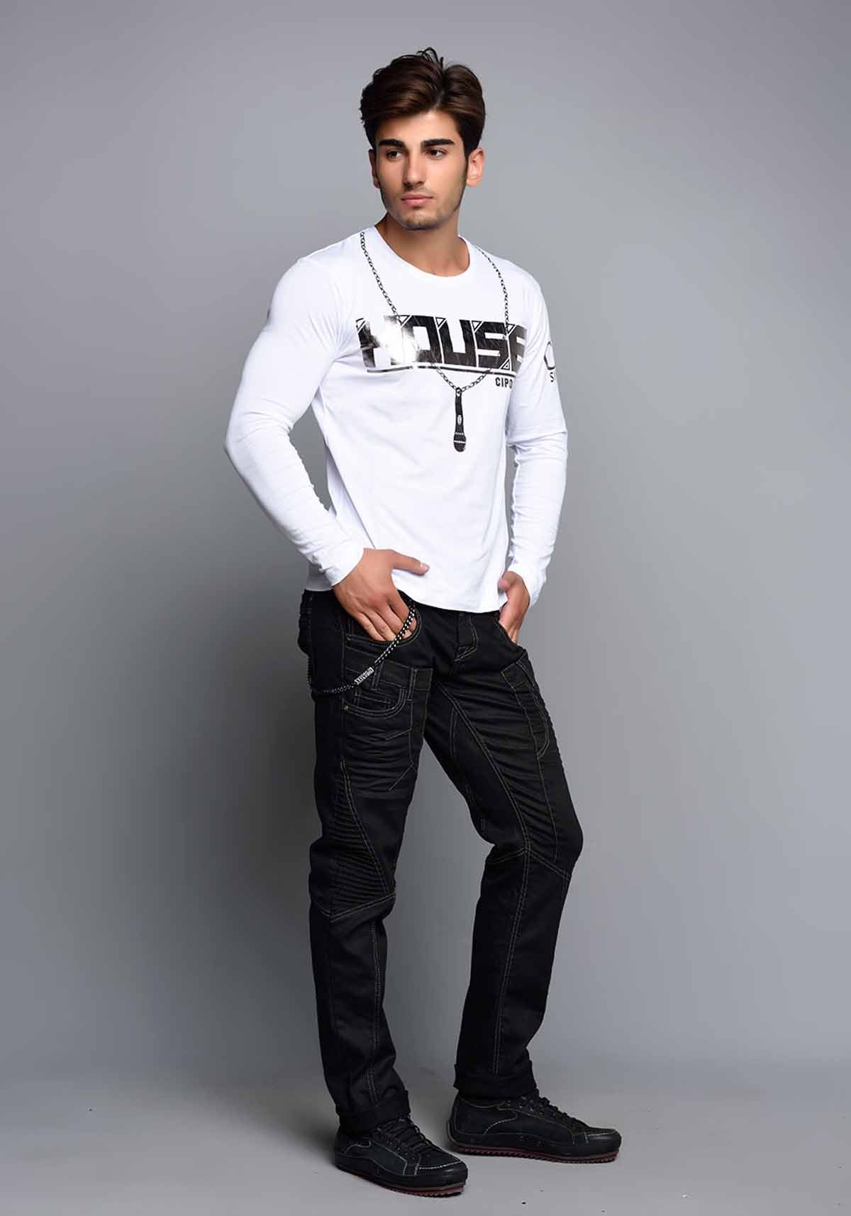 CL136 – Long-sleeved shirt with print, cotton & elastane
