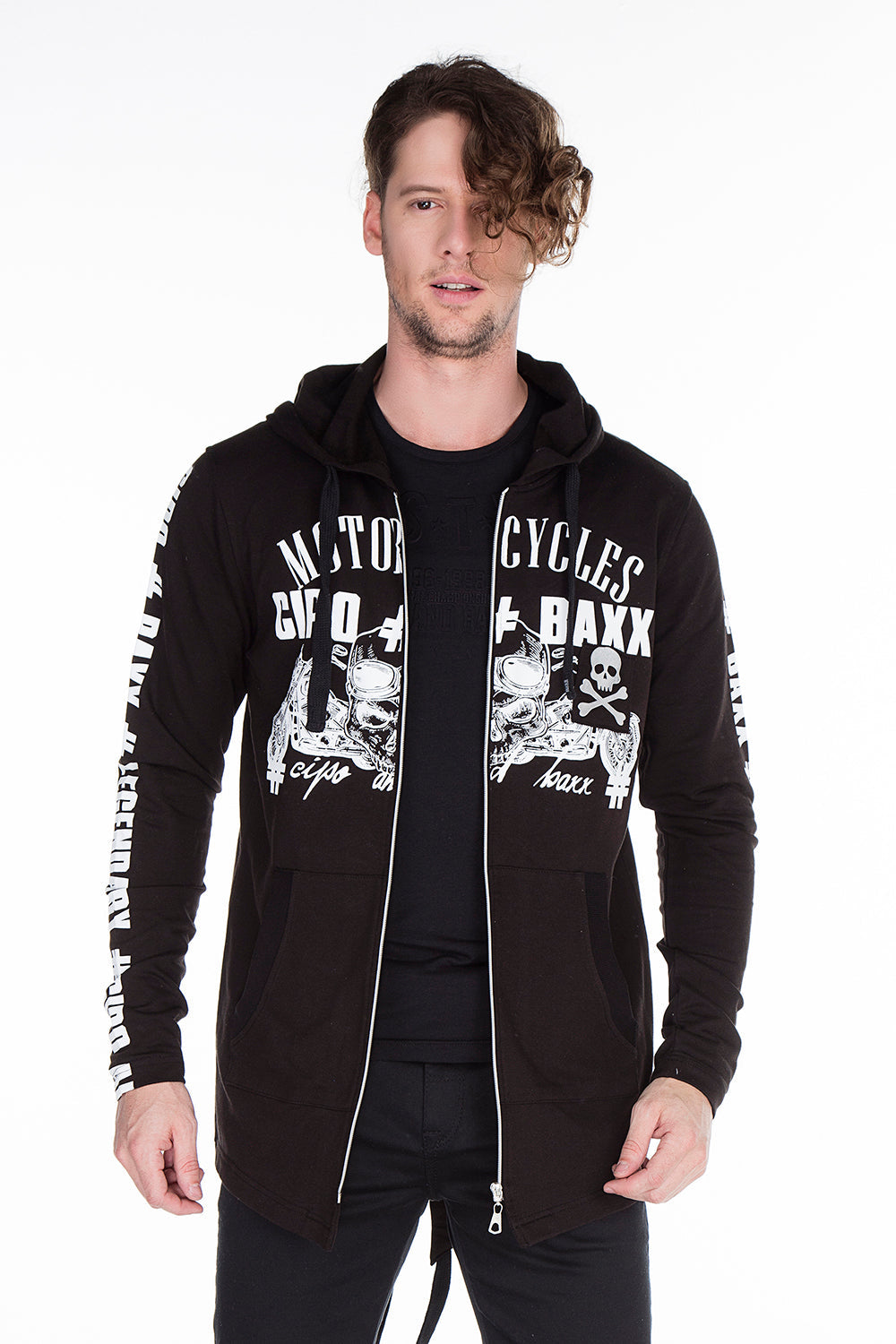 CL239 Men's sweat jacket with trendy biker print elements