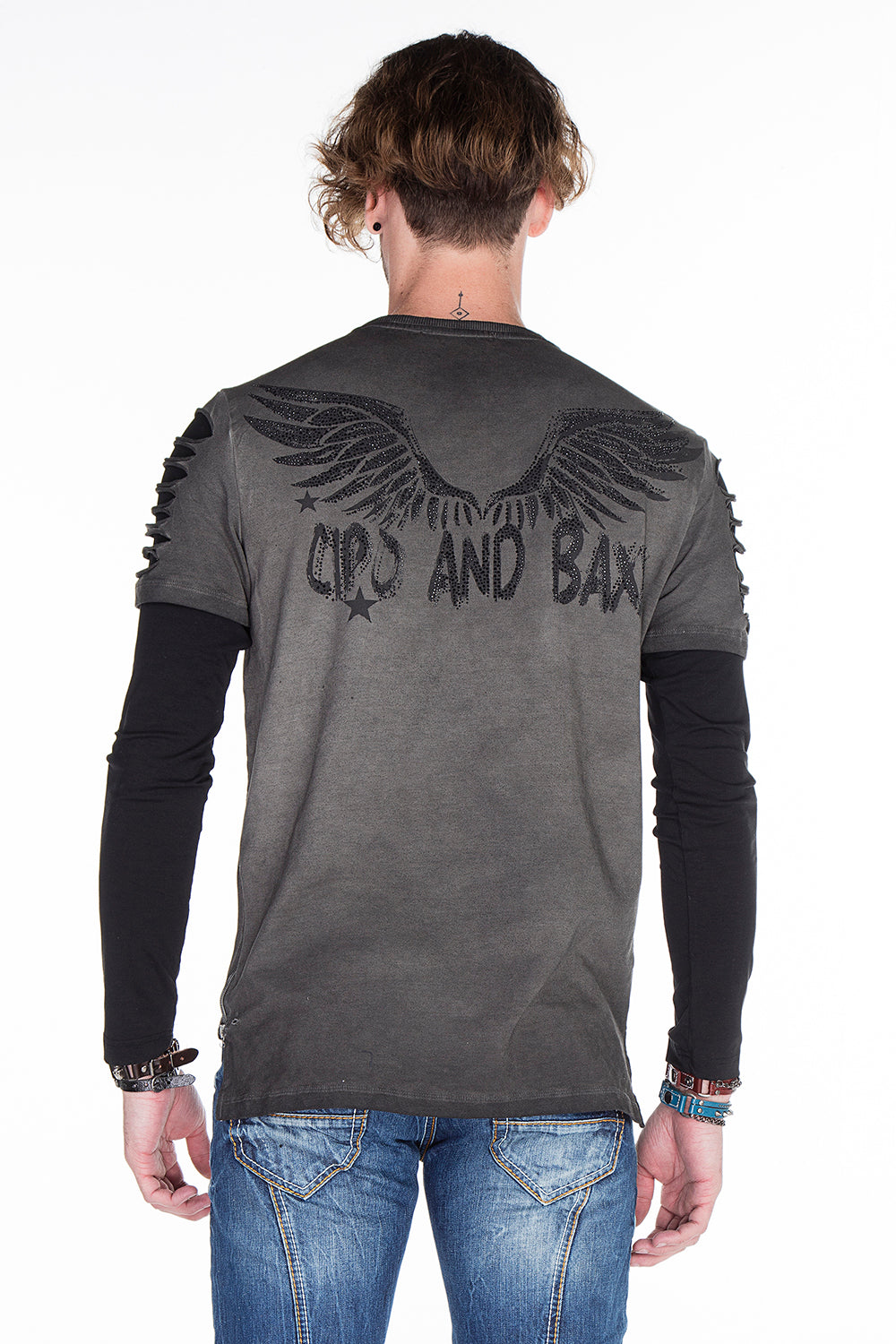 CL265 Men's long-sleeved shirt with gemstone print