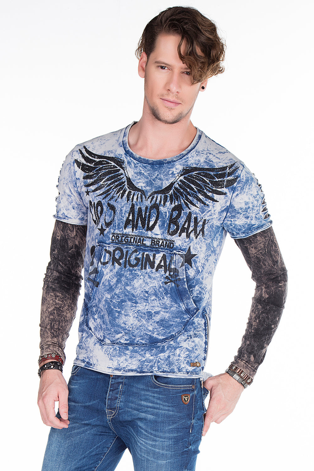 CL265 Men's long-sleeved shirt with gemstone print