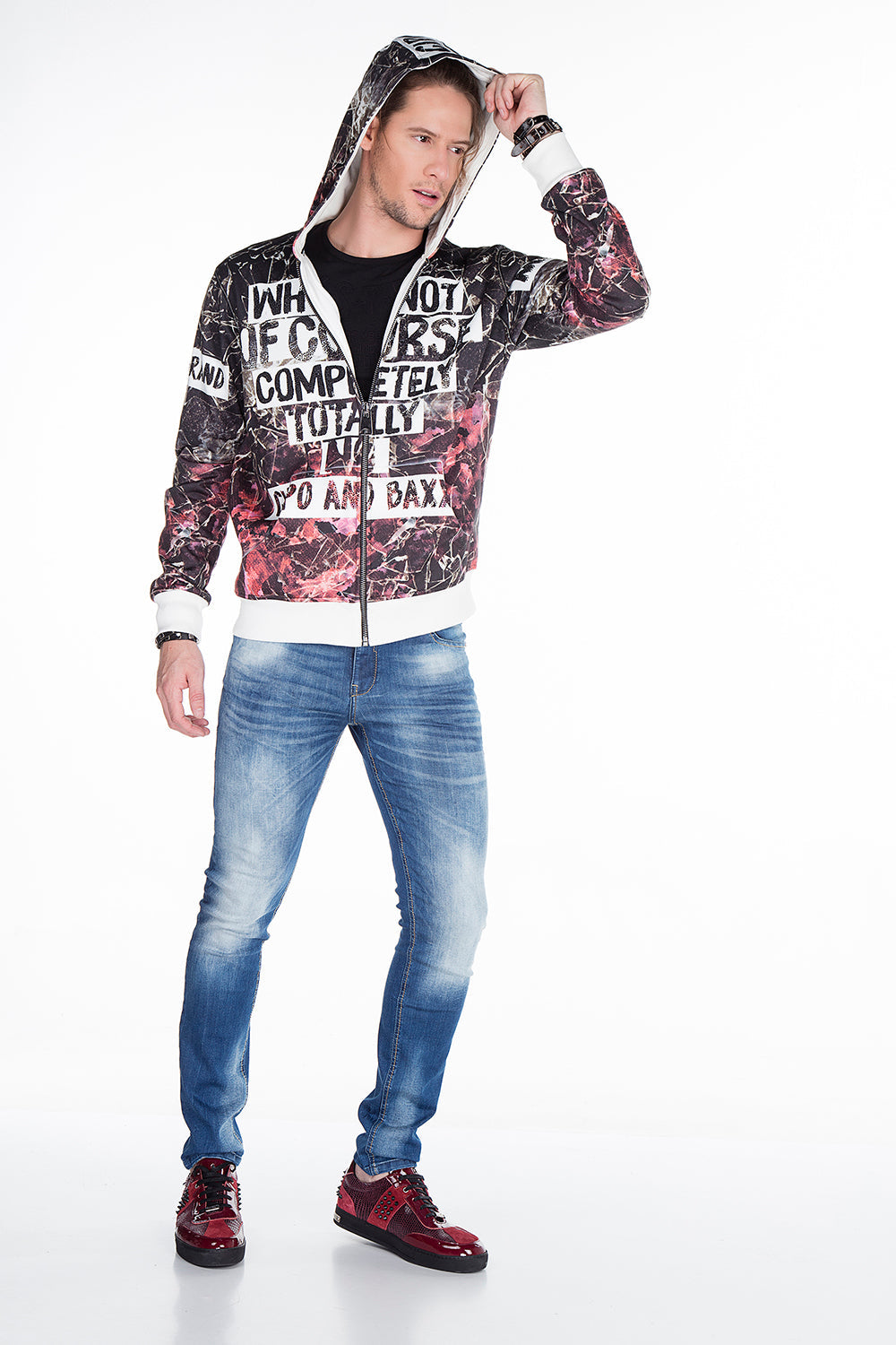 CL270 Men's Sweat Jacket with Lettering Prints