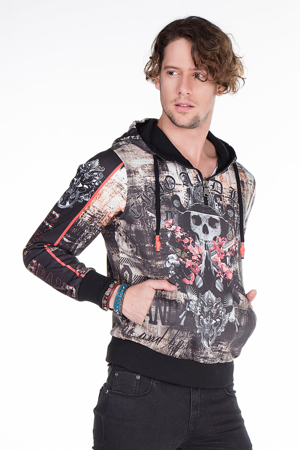 CL272 Men's hooded sweatshirt with cool all-over print