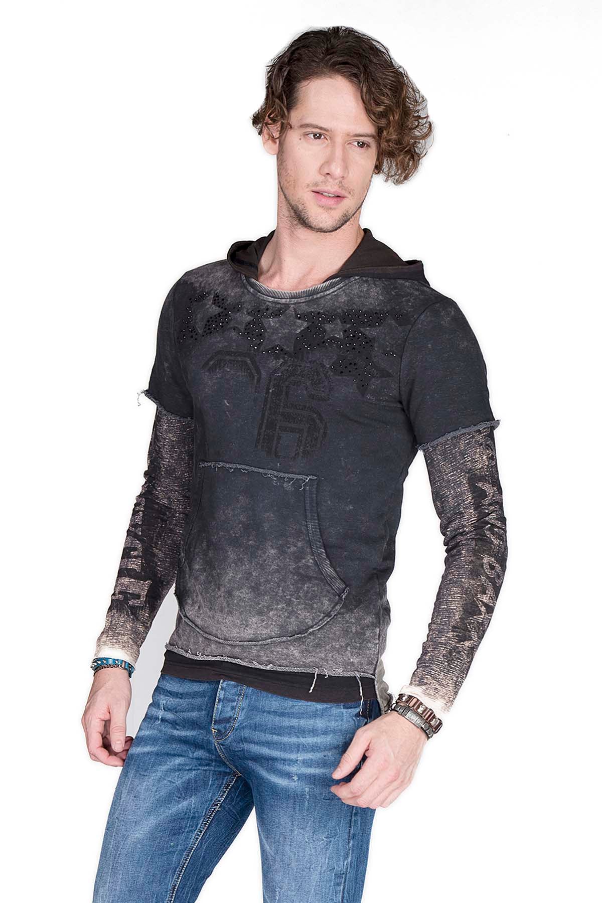 CL279 Men's hooded sweatshirt with faded prints