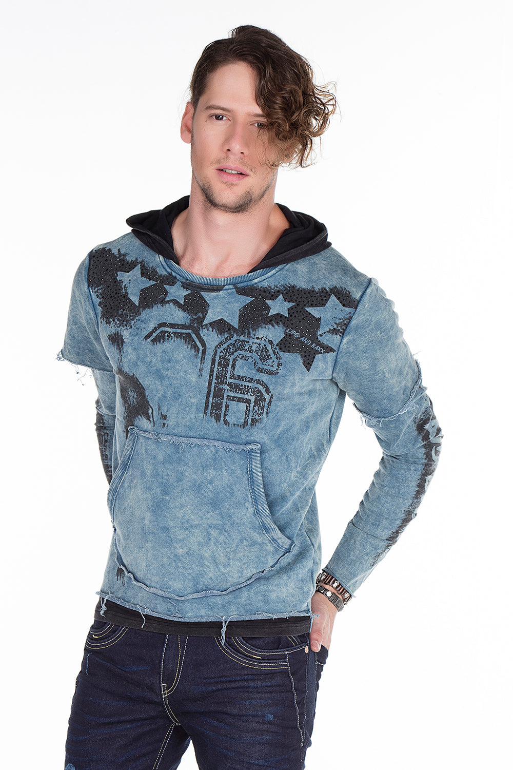 CL279 Men's hooded sweatshirt with faded prints