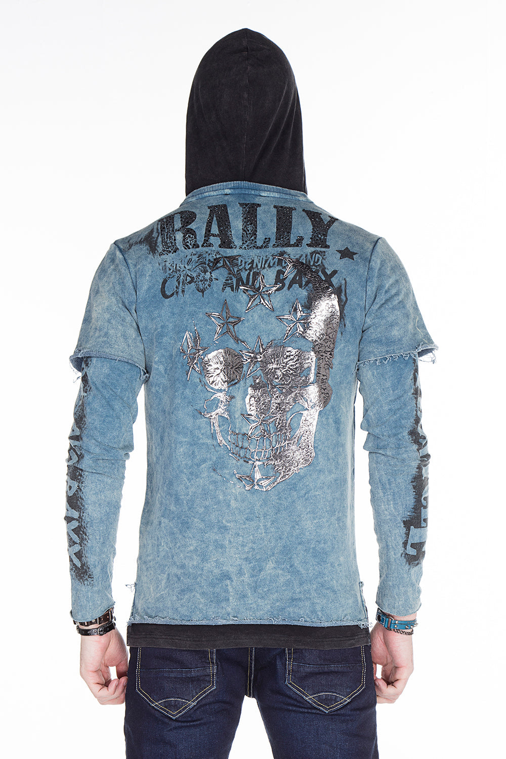 CL279 Men's hooded sweatshirt with faded prints