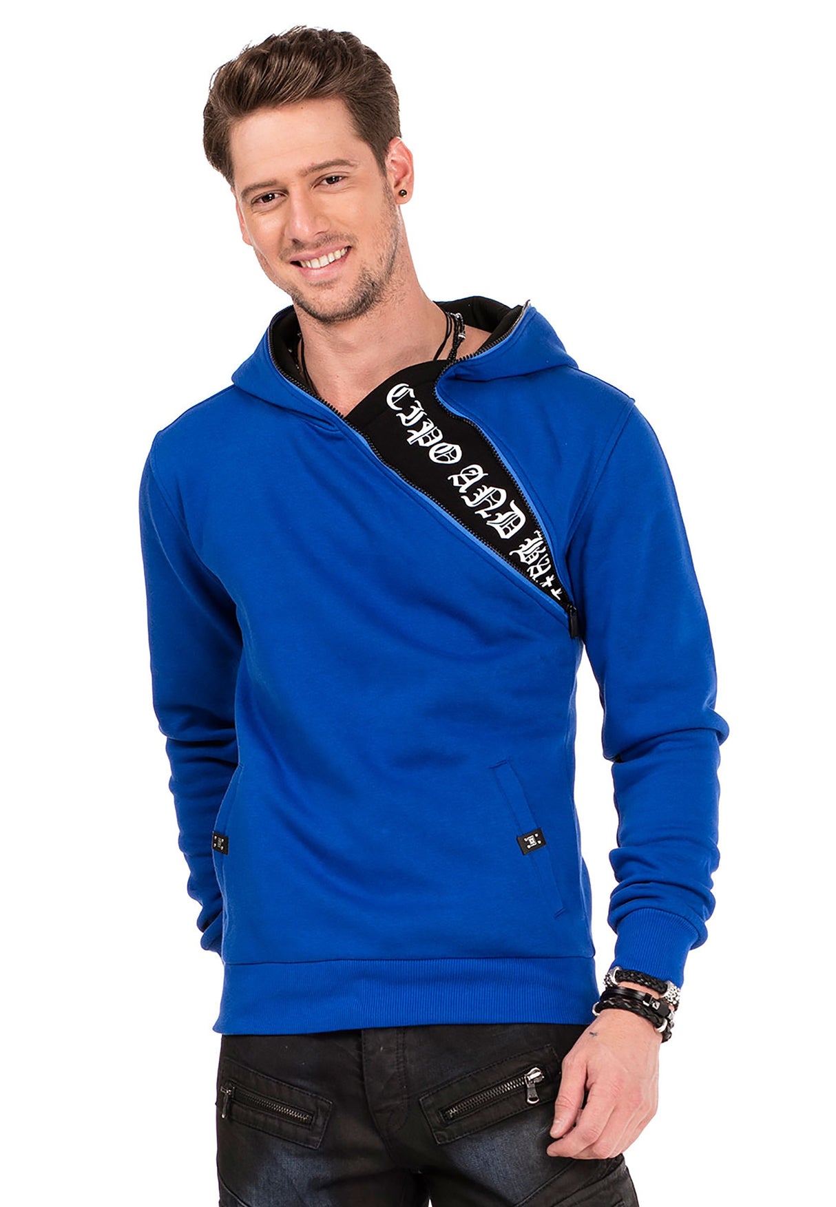 CL329 Men's hooded sweatshirt with zip collar