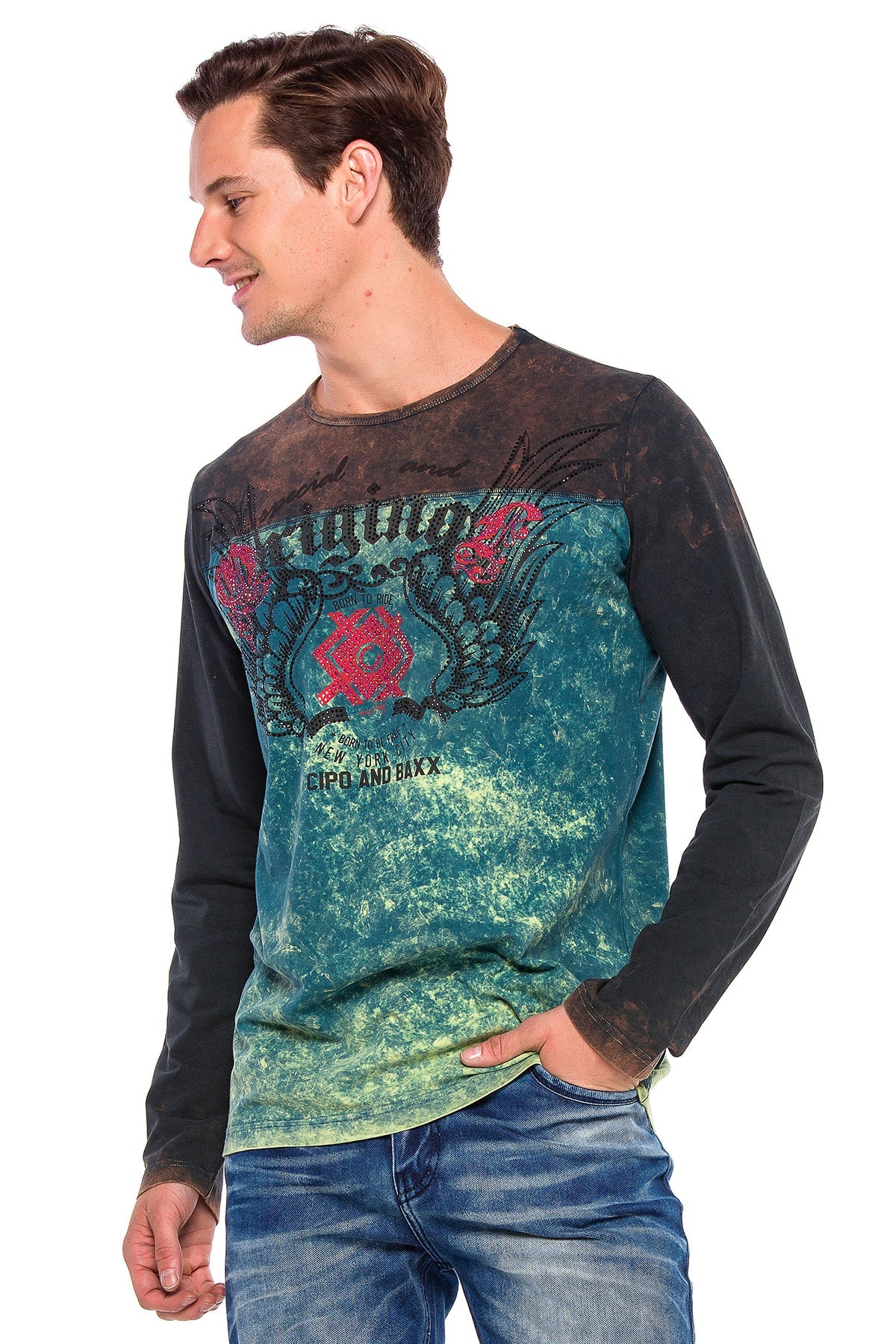 CL351 Men's long-sleeved shirt with gemstone print