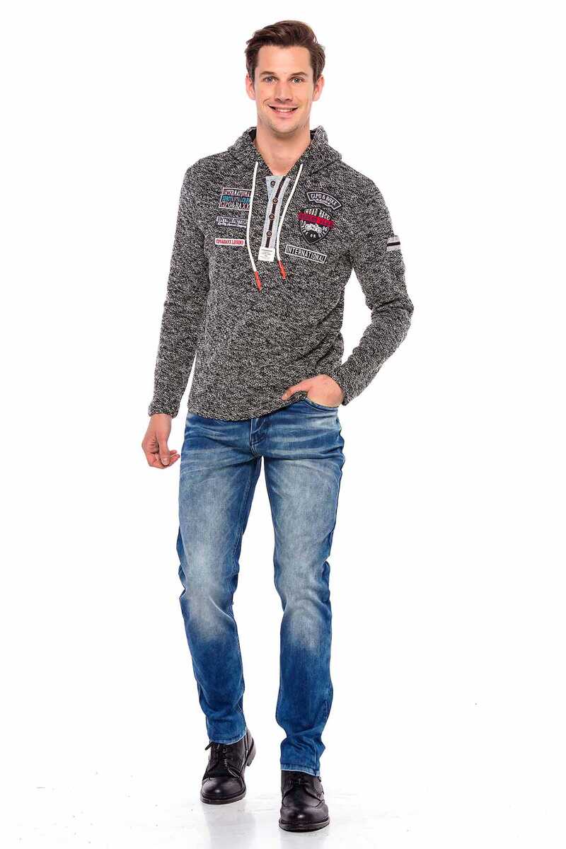CL359 Men's hooded sweatshirt with various patches