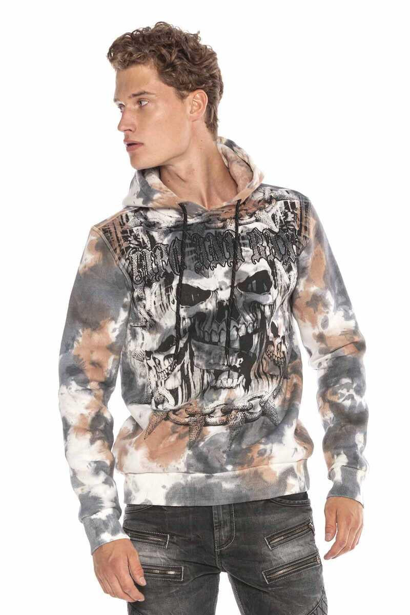 CL405 Men's hooded sweatshirt with trendy rhinestone appliqués