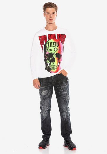 CL406 Men's long-sleeved shirt with stylish rhinestone appliqués