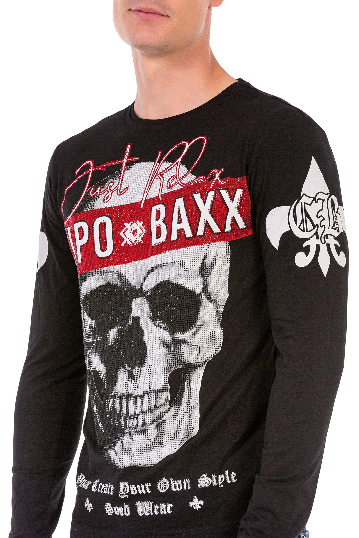 CL454 Men's long-sleeved shirt with rhinestone print
