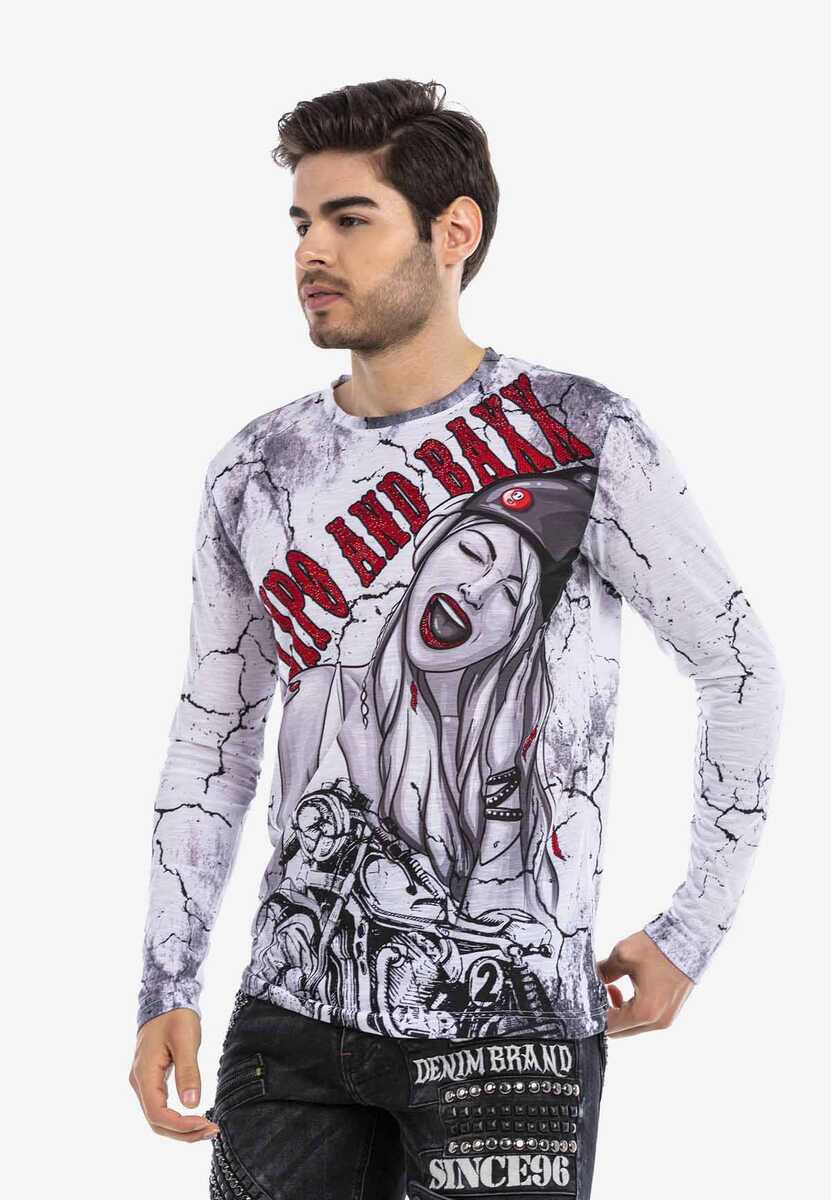CL467 Men's long-sleeved shirt with motorcycle prints