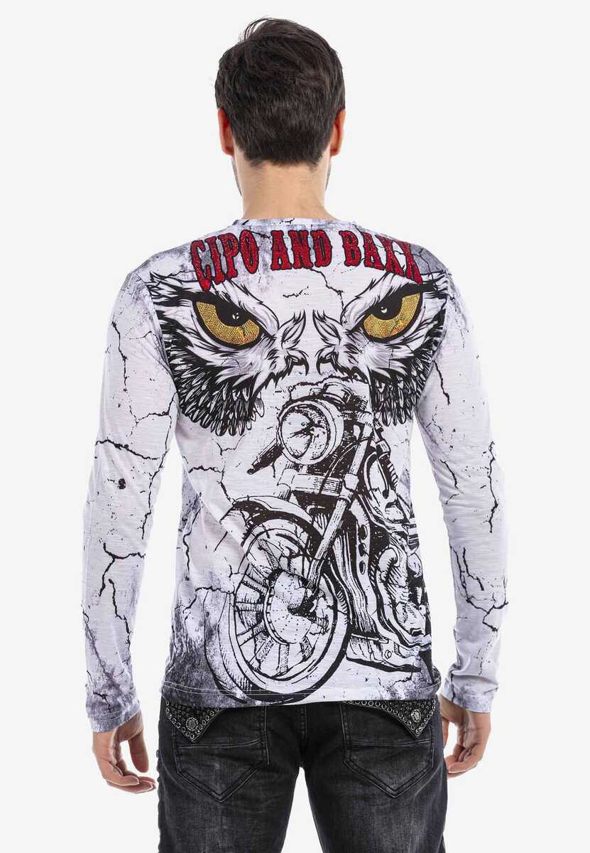 CL467 Men's long-sleeved shirt with motorcycle prints