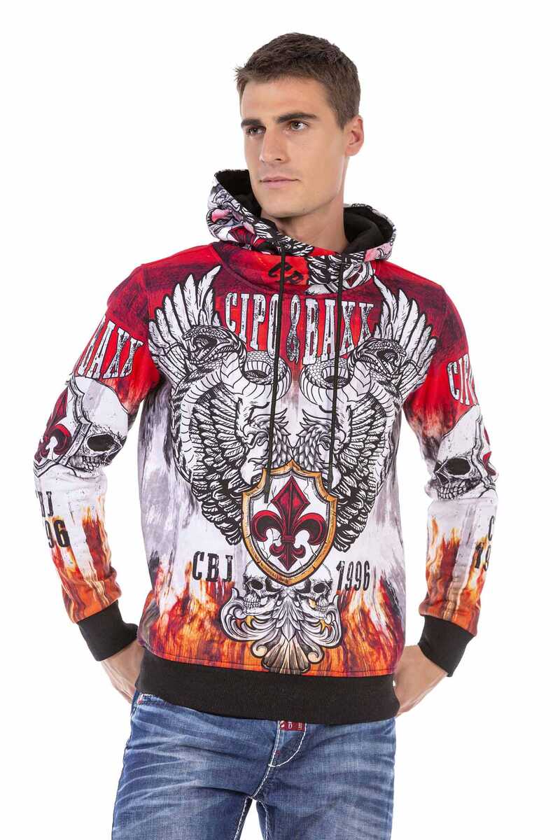 CL469 Men's hooded sweatshirt with cool all-over print