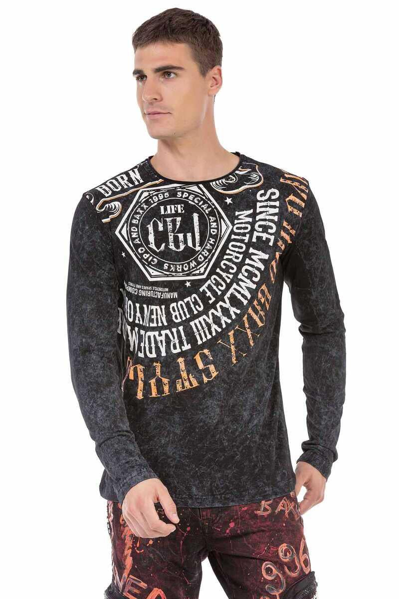 CL472 Men's long-sleeved shirt with trendy front print