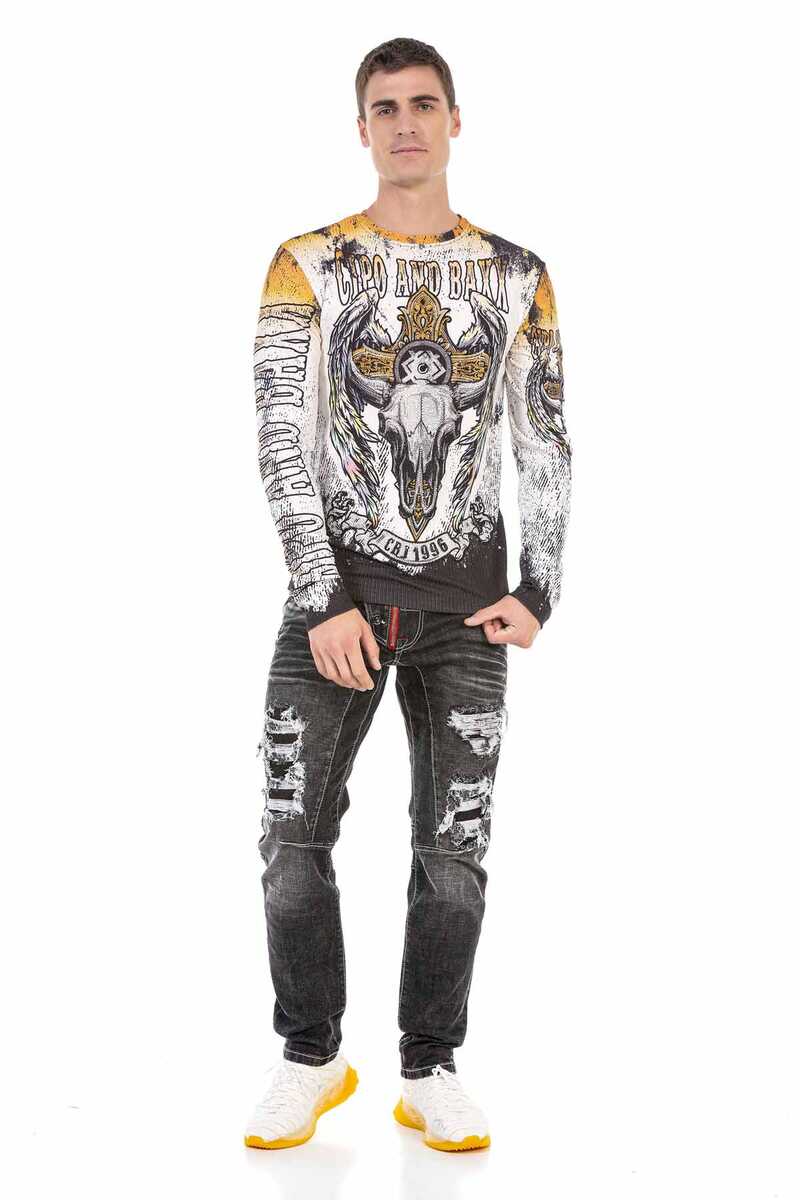 CL492 Men's long-sleeved shirt with extravagant print