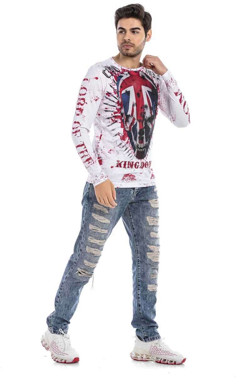 CL498 Men's long-sleeved shirt with cool skull print