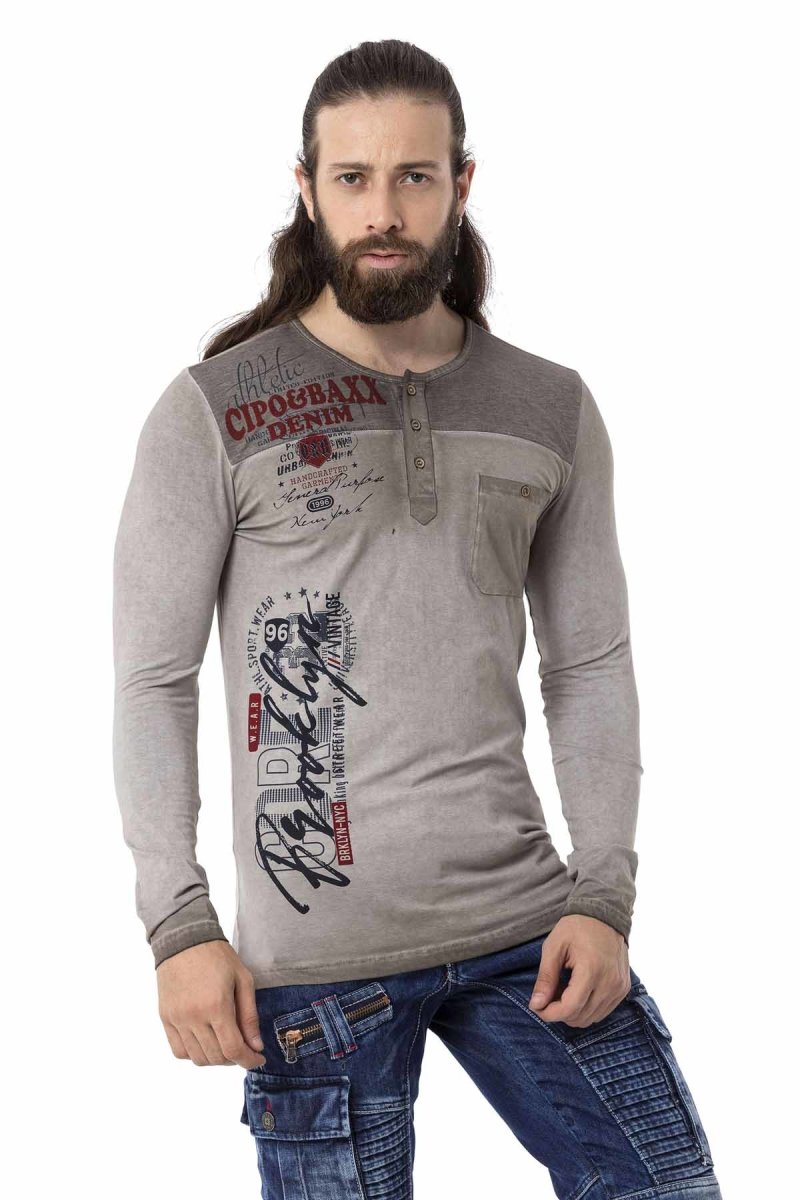 CL527 Men's long-sleeved shirt with stylish prints