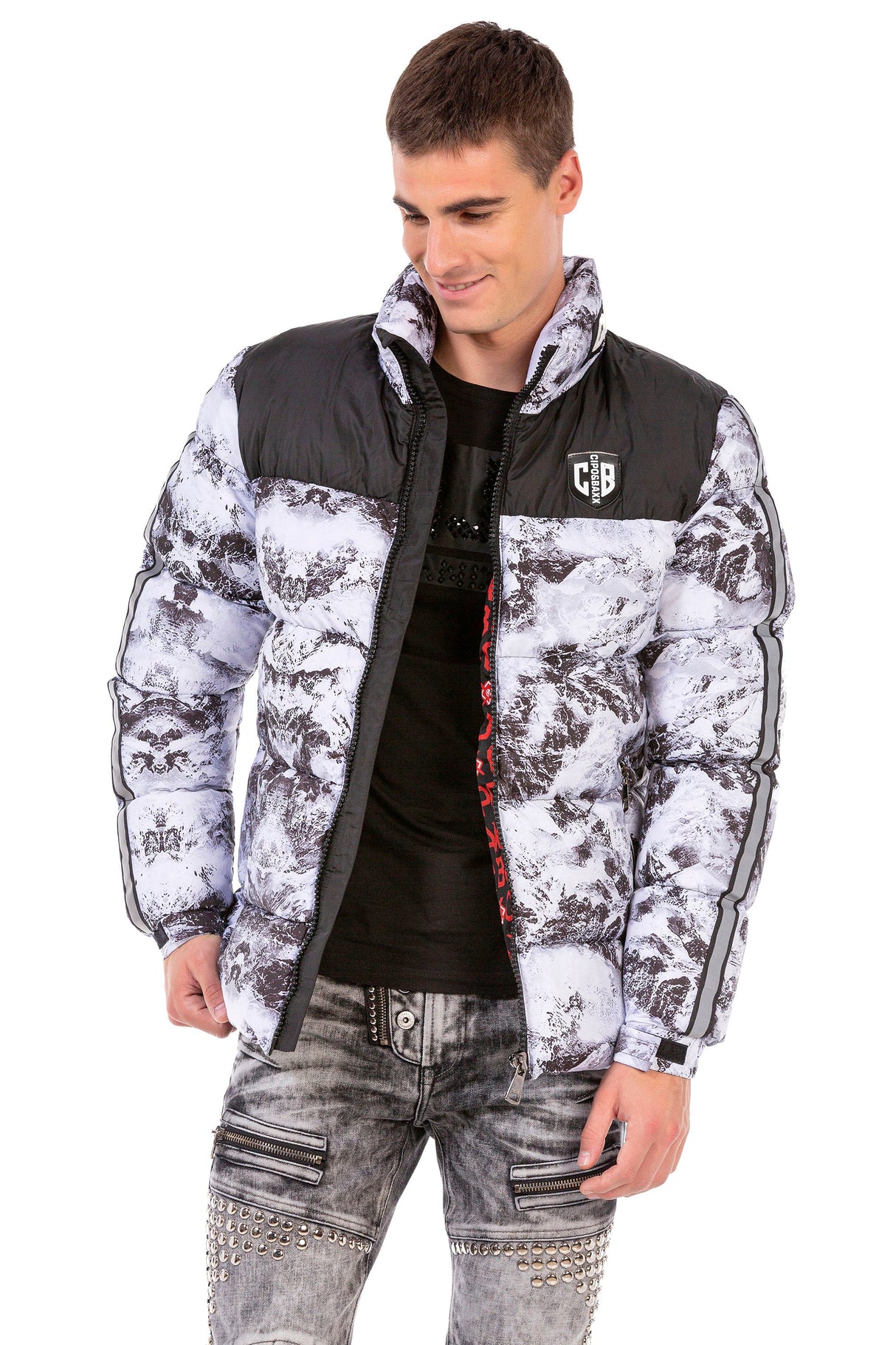 CM183 Men's Winter Jacket – Urban Print Look with Branded Lining & Insulated Hood