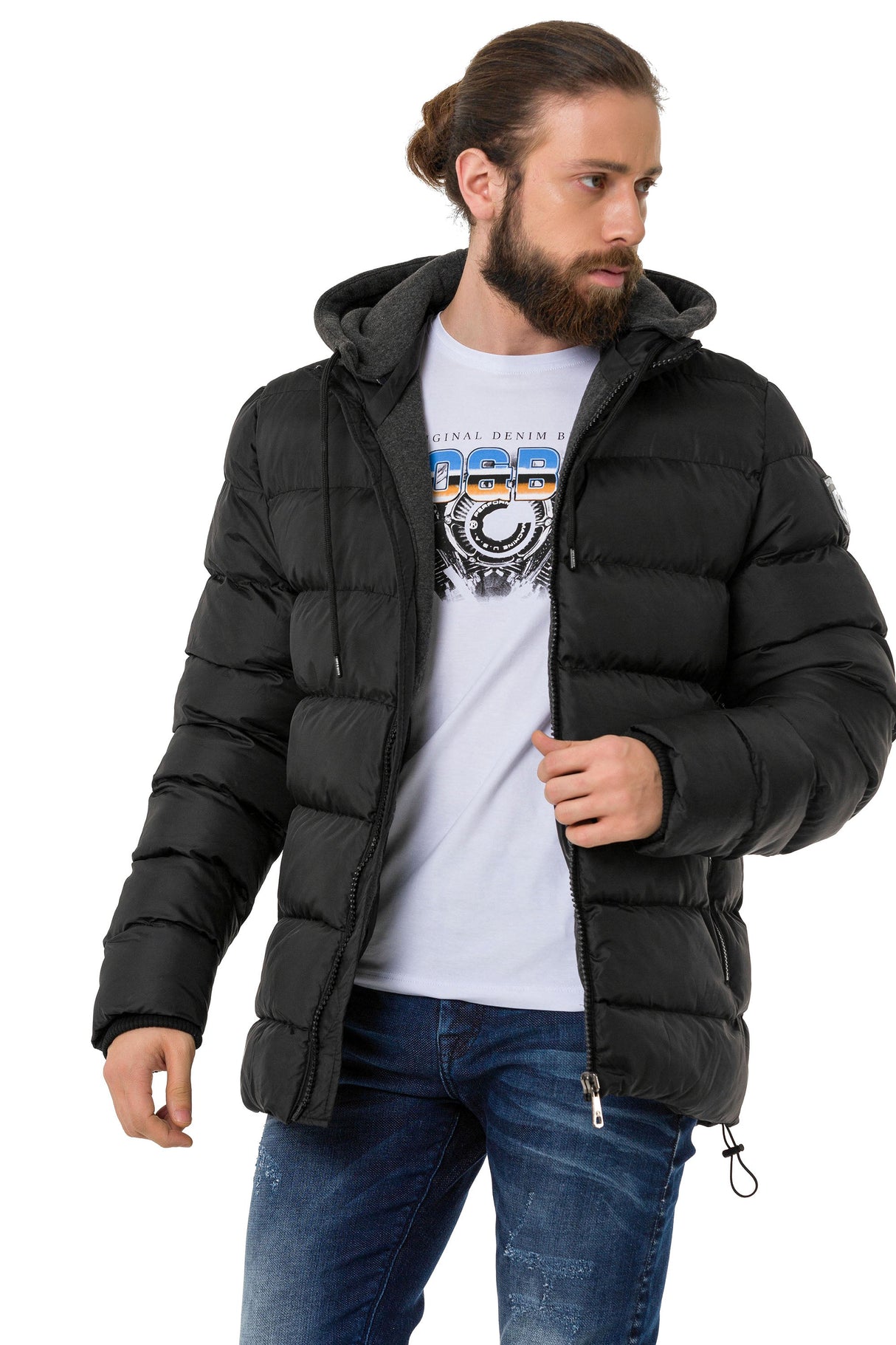 CM202 Men's Winter Jacket – Beige with Detachable Hood & Functional Details