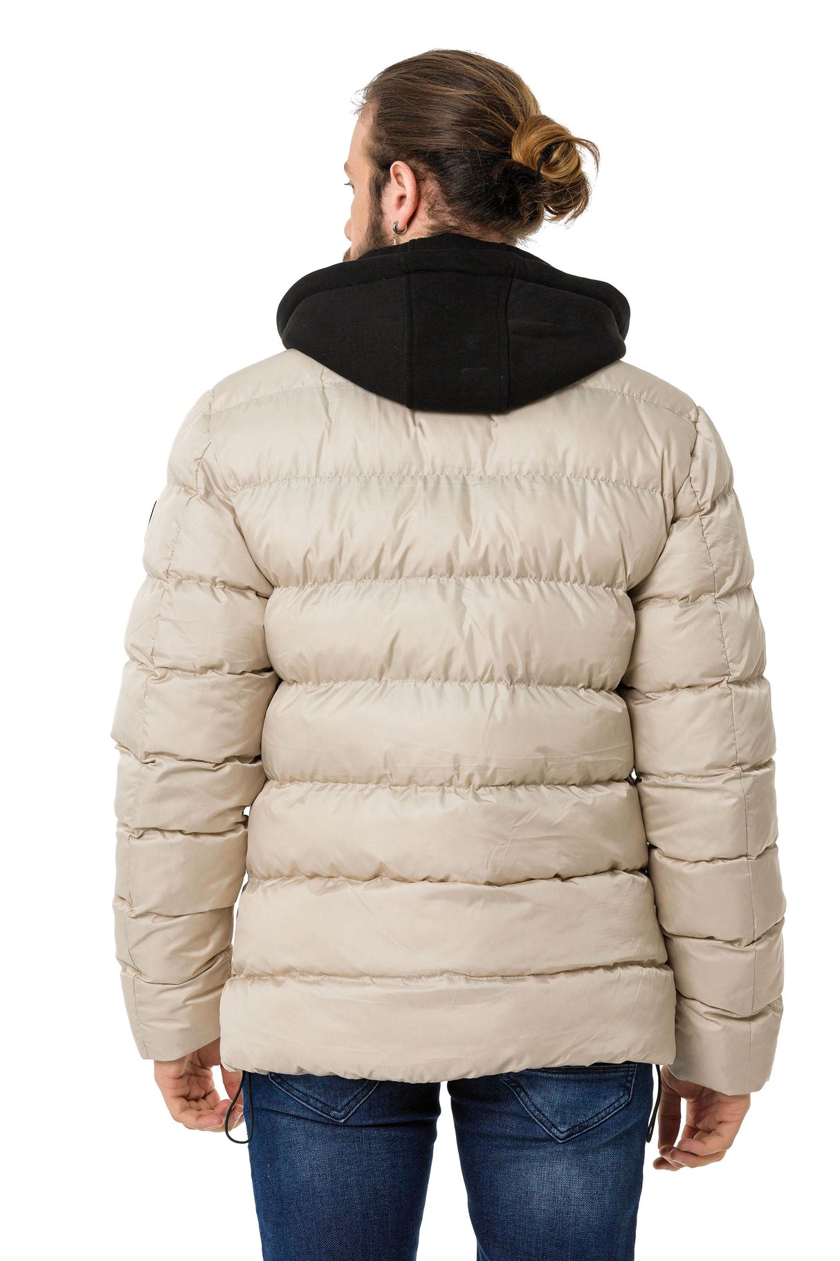 CM202 Men's Winter Jacket – Beige with Detachable Hood & Functional Details