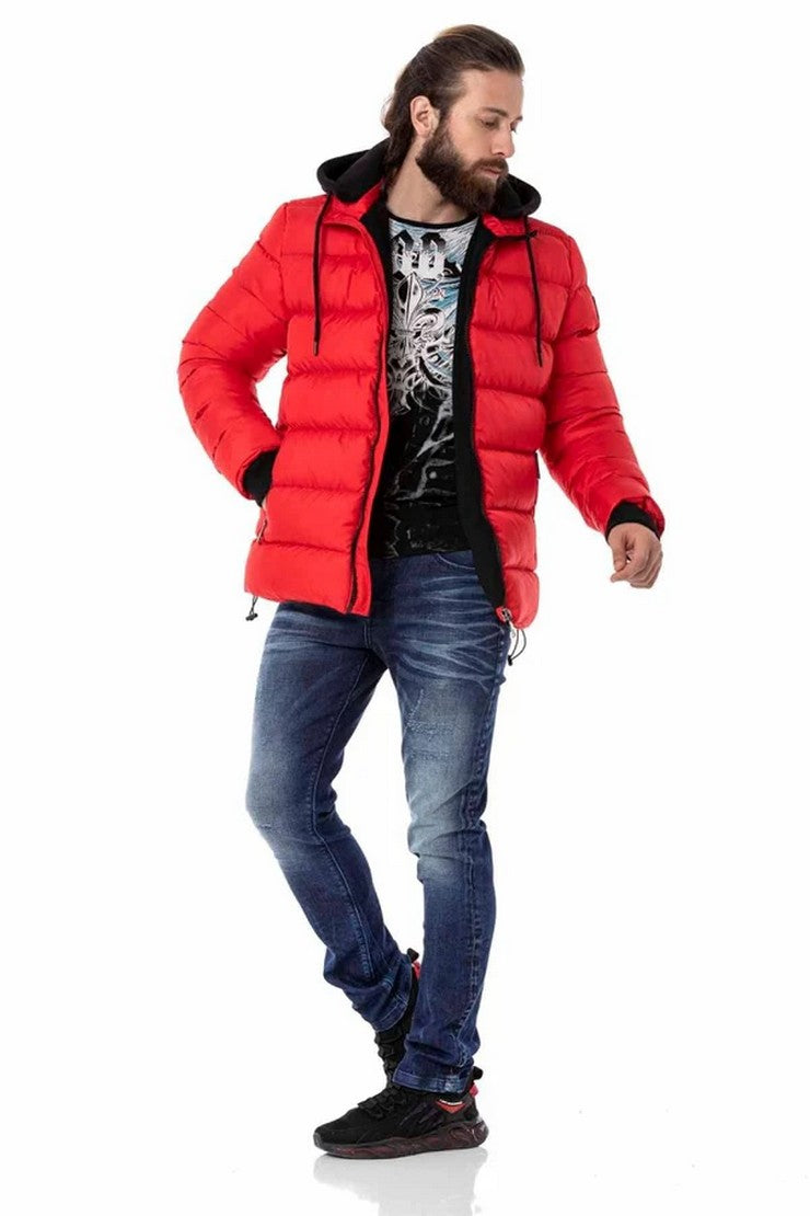 CM202 Men's Winter Jacket – Beige with Detachable Hood & Functional Details