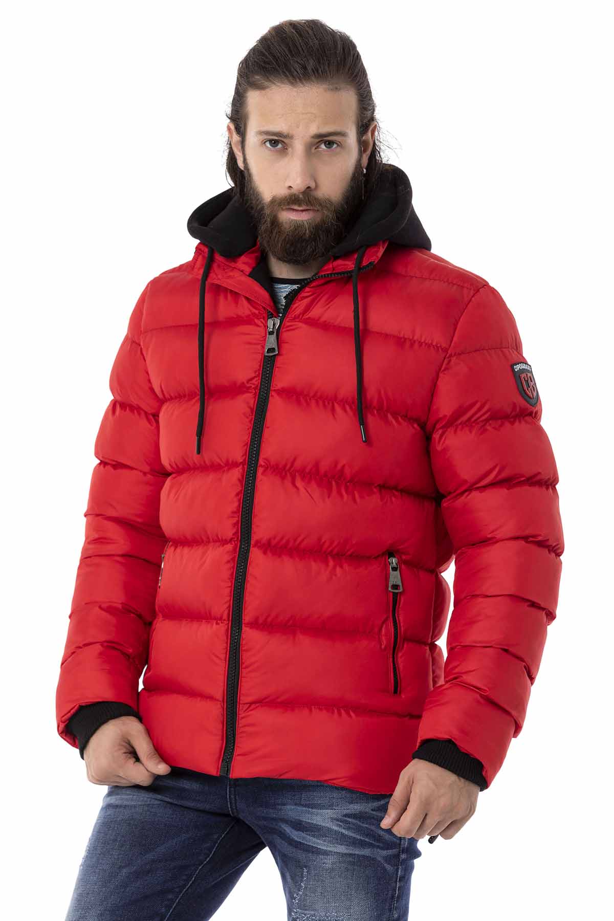 CM202 Men's Winter Jacket – Beige with Detachable Hood & Functional Details