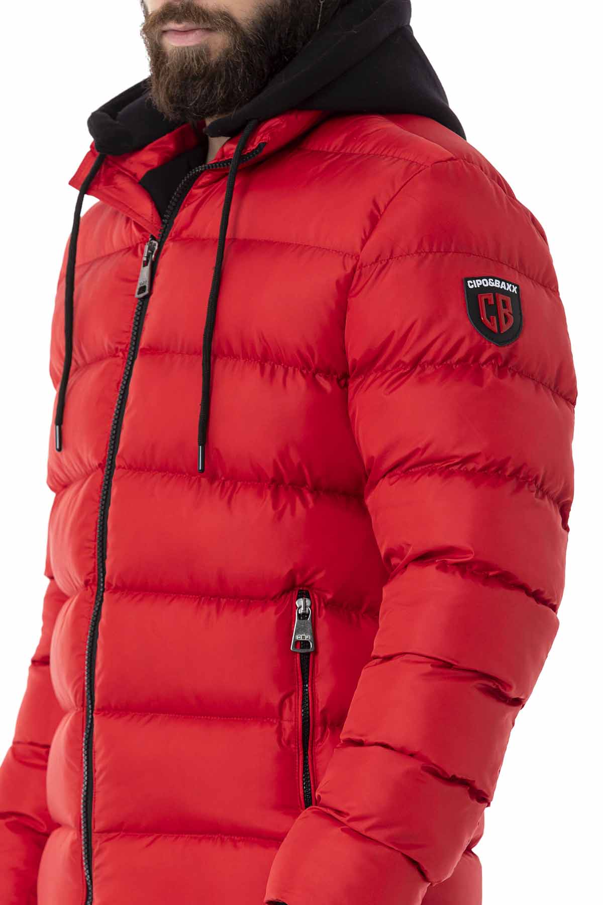 CM202 Men's Winter Jacket – Beige with Detachable Hood & Functional Details