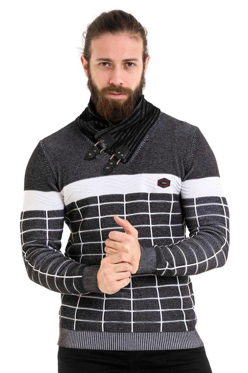 CP279 Men's knitted sweater with trendy check pattern