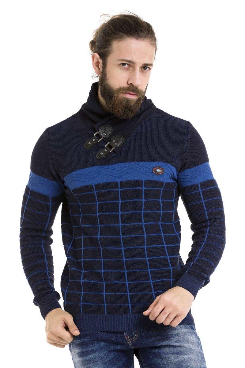 CP279 Men's knitted sweater with trendy check pattern