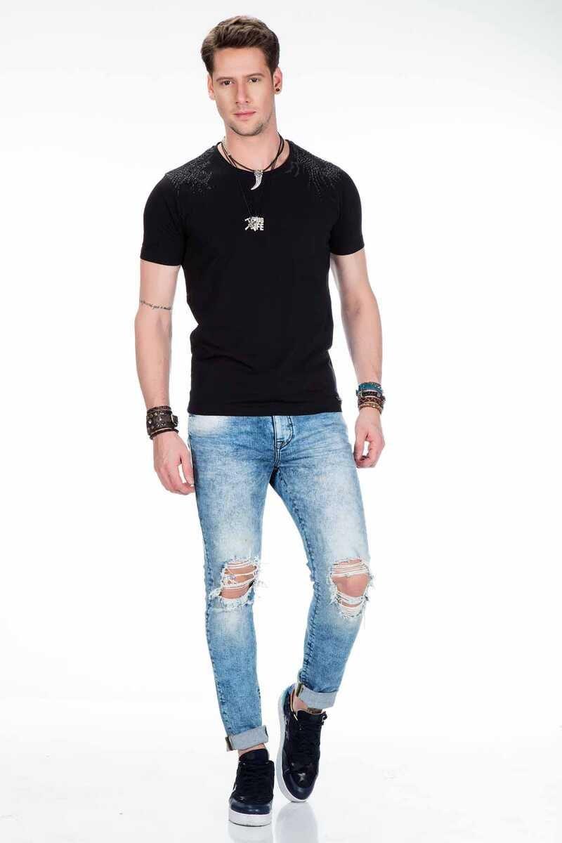 CT376 Men's T-shirt with gemstone embroidery