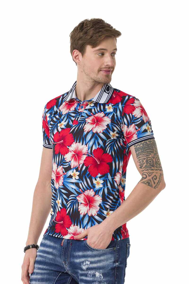 CT698 Men's polo shirt with floral all-over print