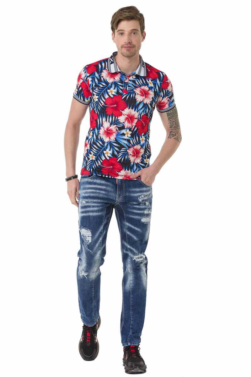CT698 Men's polo shirt with floral all-over print