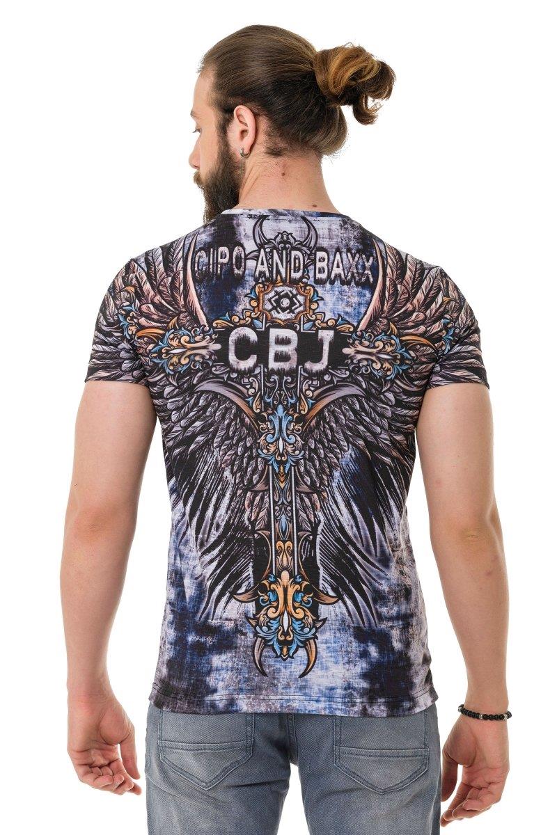 CT719 Men's T-shirt with laser-printed cross-wing pattern