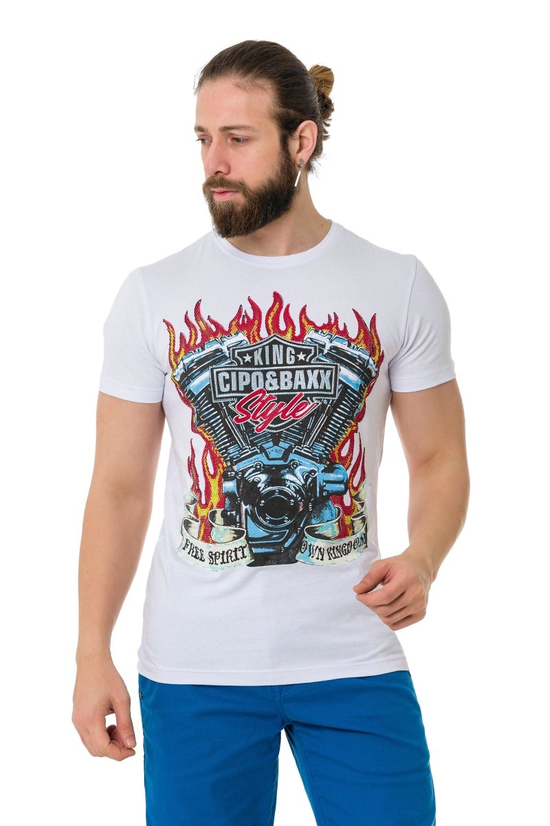 CT730 Men's T-Shirt with stylish flame print brand print