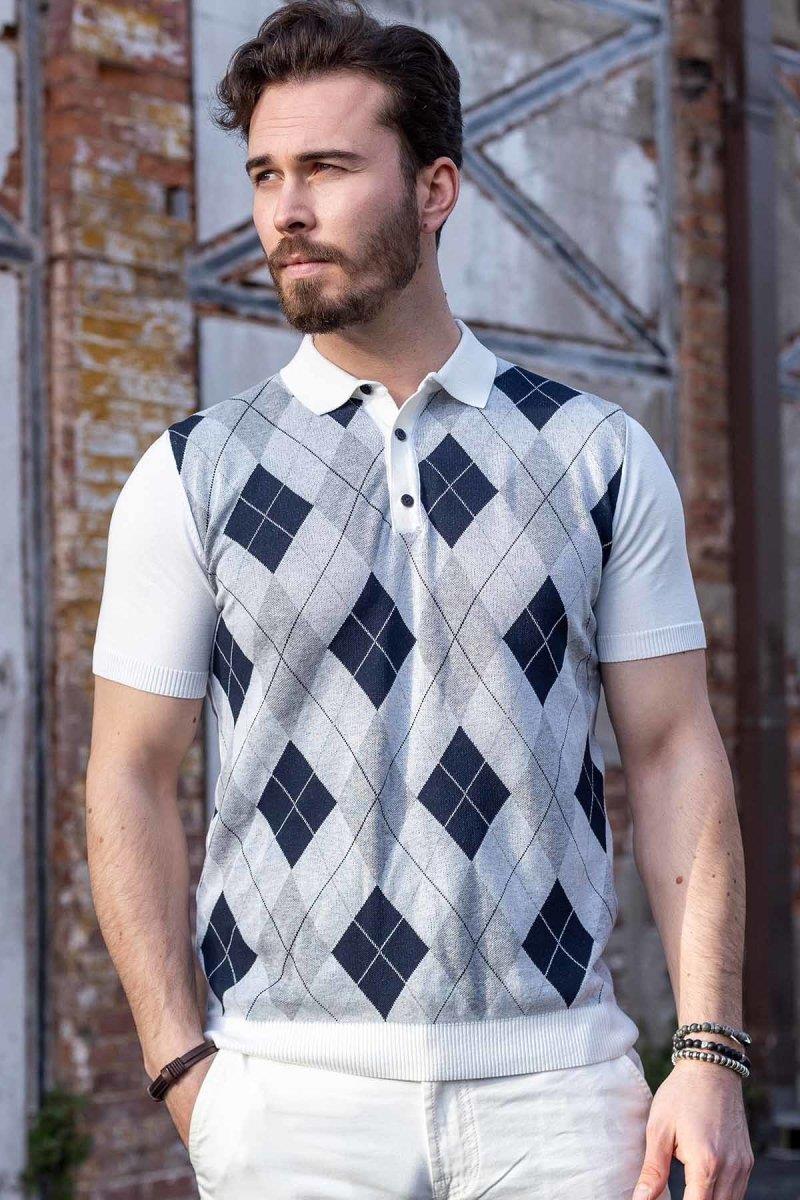CT753 Men's Polo Shirt Check Pattern Knitwear