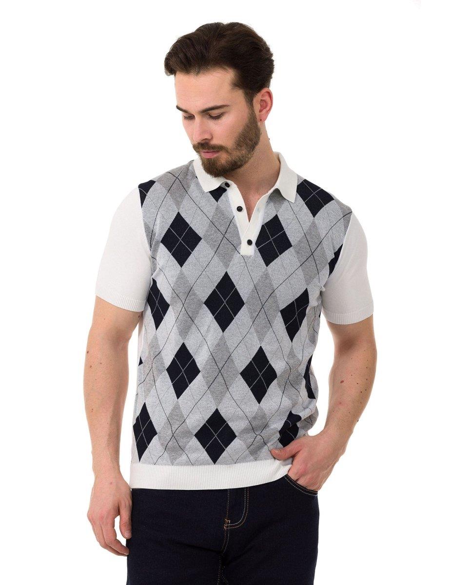 CT753 Men's Polo Shirt Check Pattern Knitwear