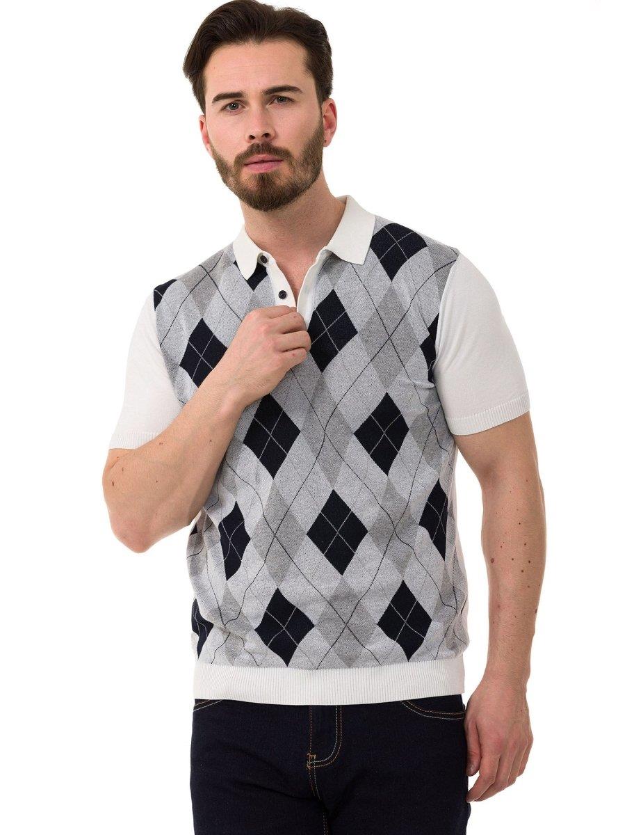 CT753 Men's Polo Shirt Check Pattern Knitwear