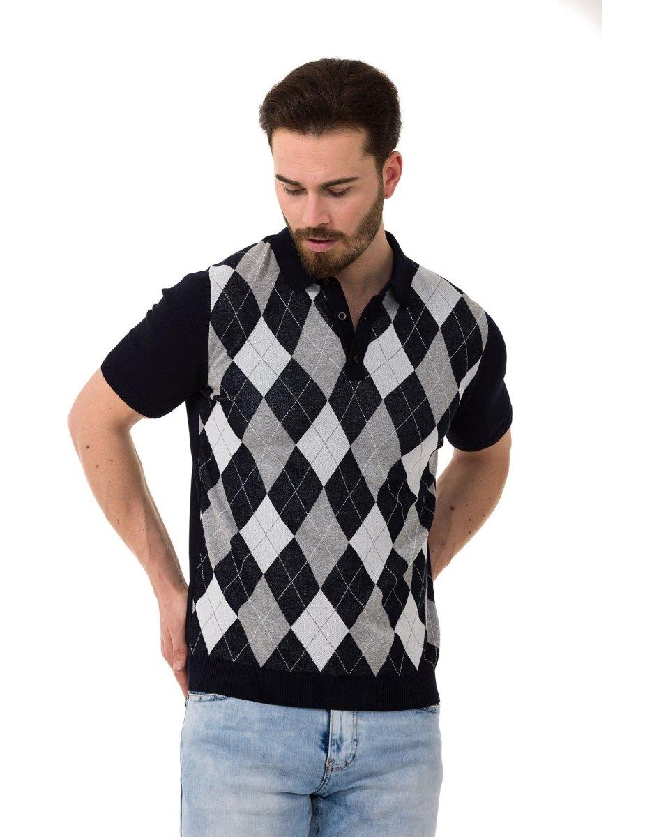CT753 Men's Polo Shirt Check Pattern Knitwear