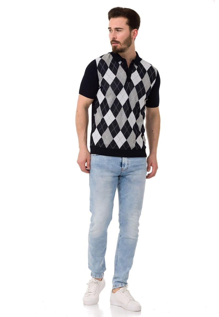 CT753 Men's Polo Shirt Check Pattern Knitwear