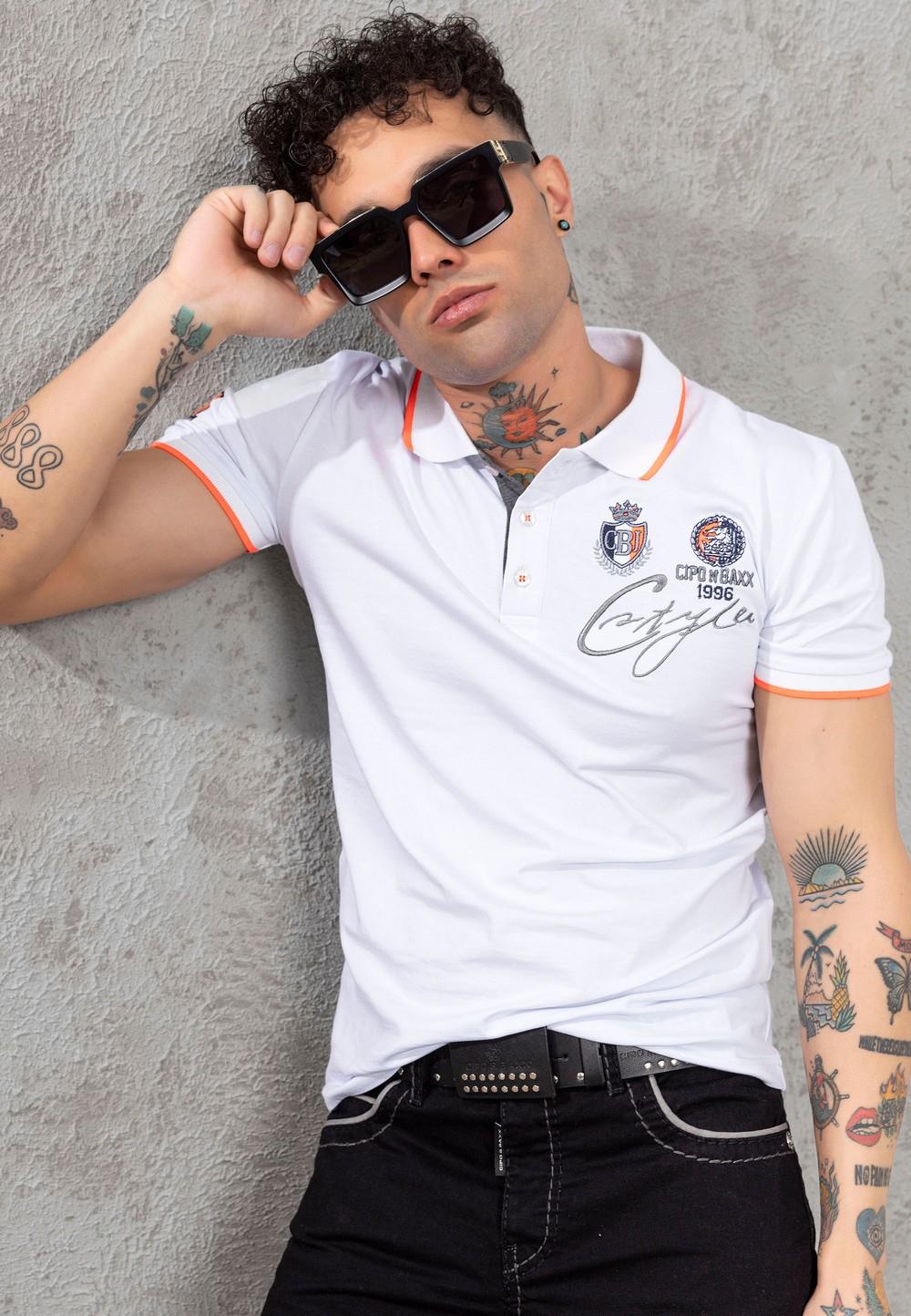 CT778 Men's T-shirt with polo collar and brand logo