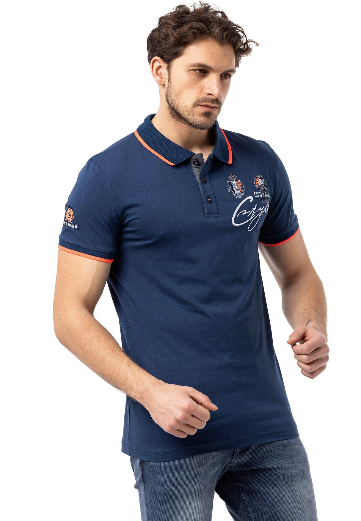 CT778 Men's T-shirt with polo collar and brand logo