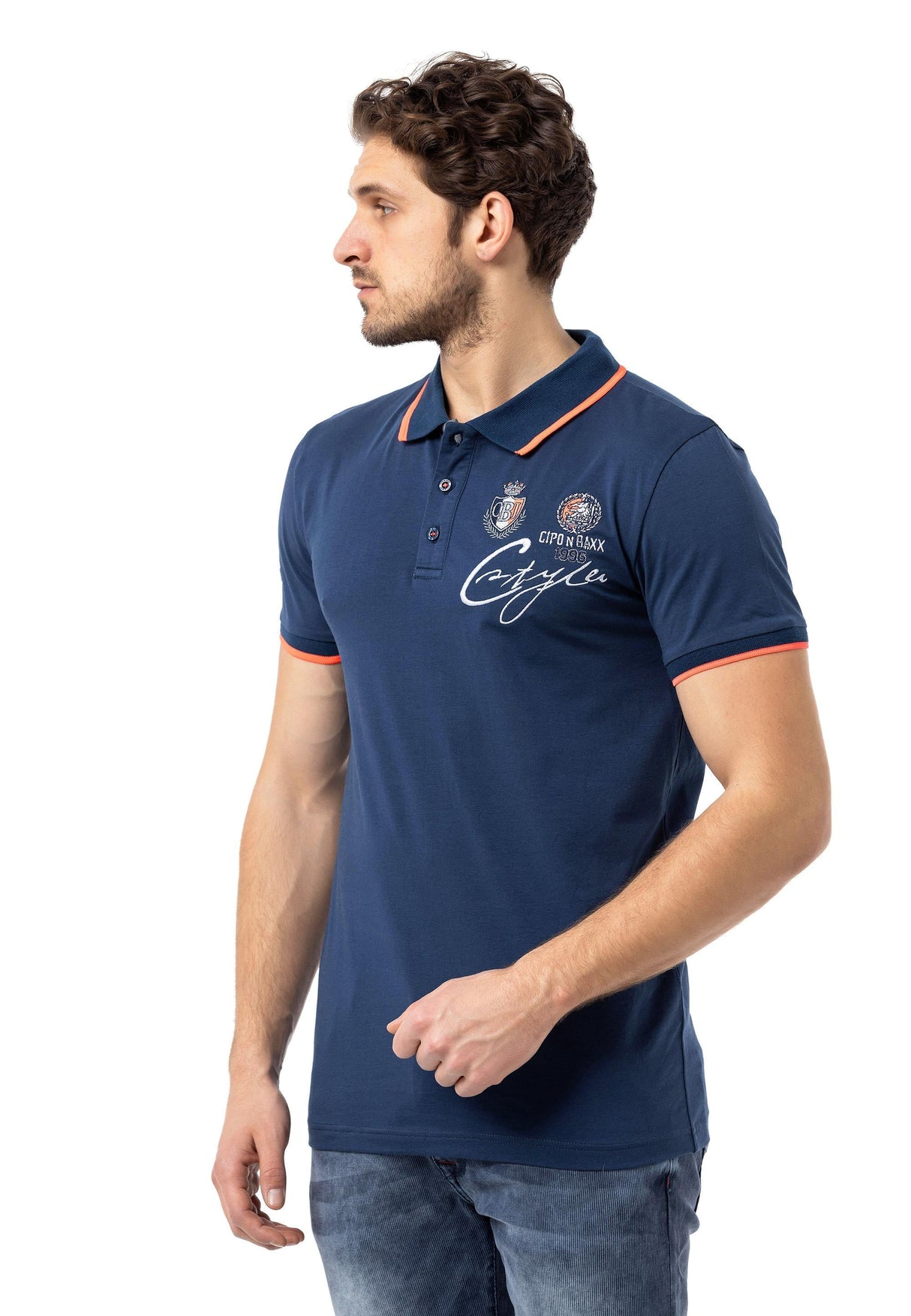 CT778 Men's T-shirt with polo collar and brand logo