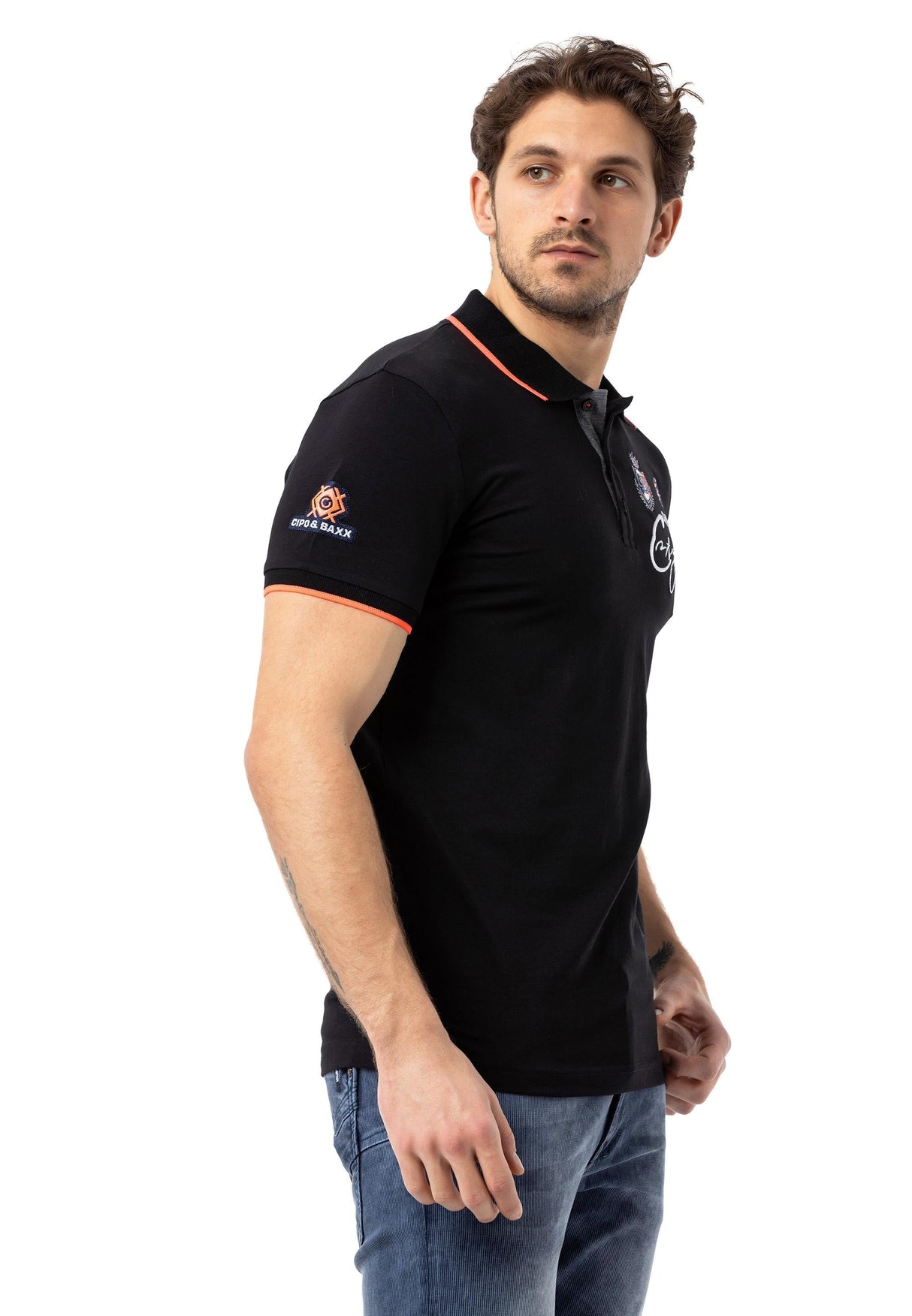 CT778 Men's T-shirt with polo collar and brand logo