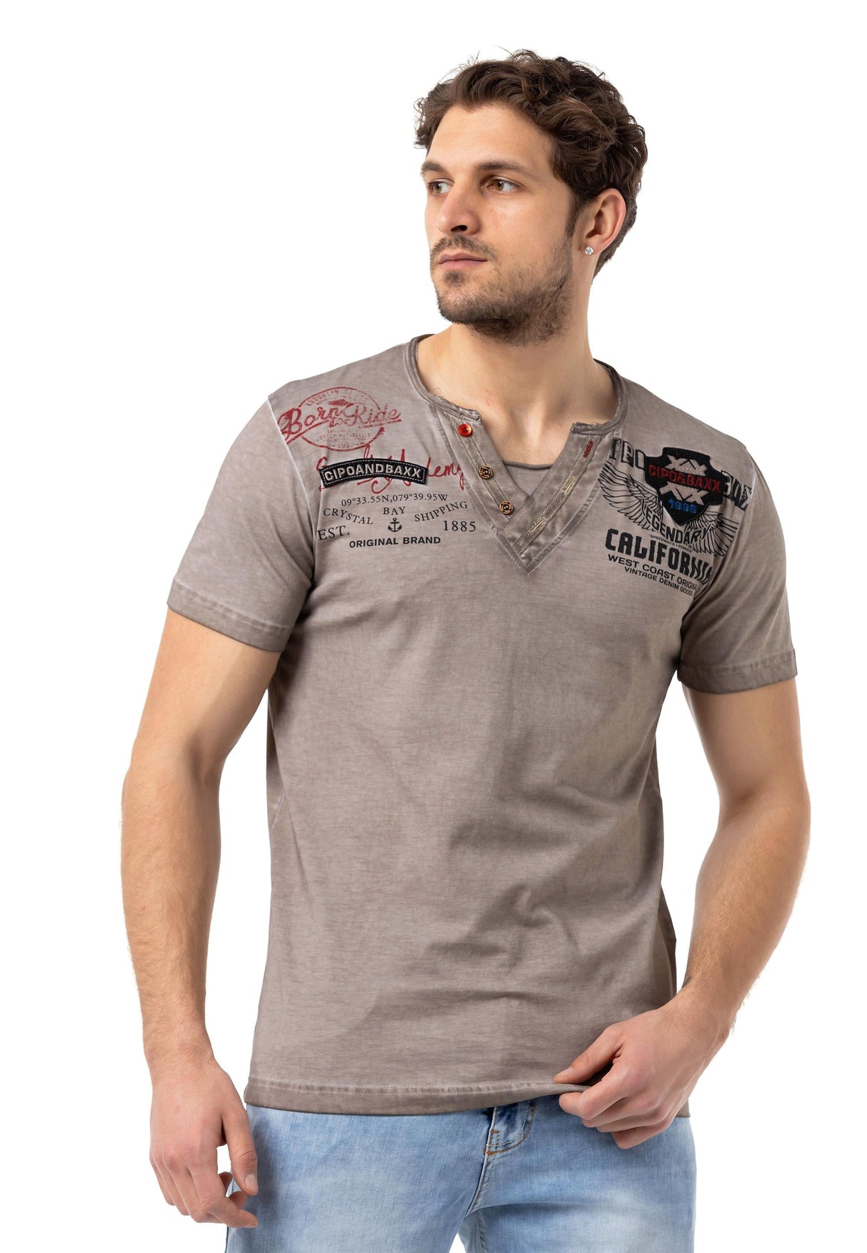 CT783 California Men's V-Neck T-Shirt with Print