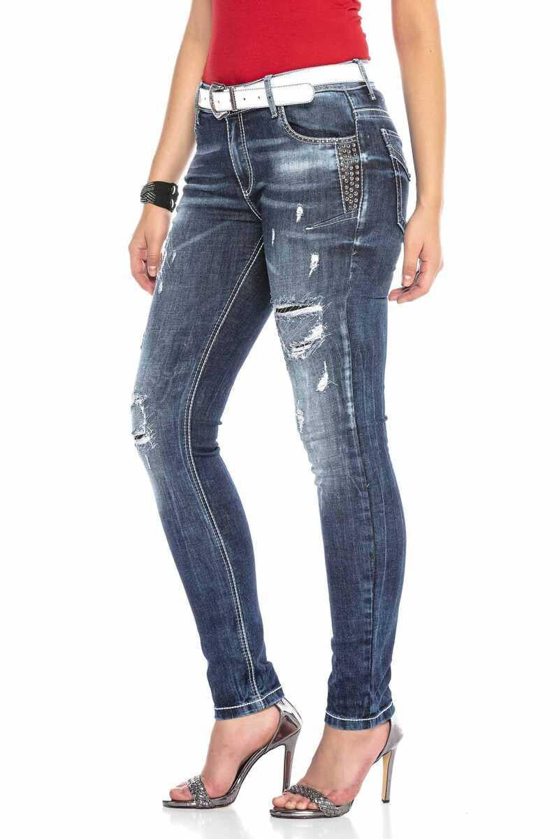 WD423 Women's skinny jeans in the trendy destroyed look